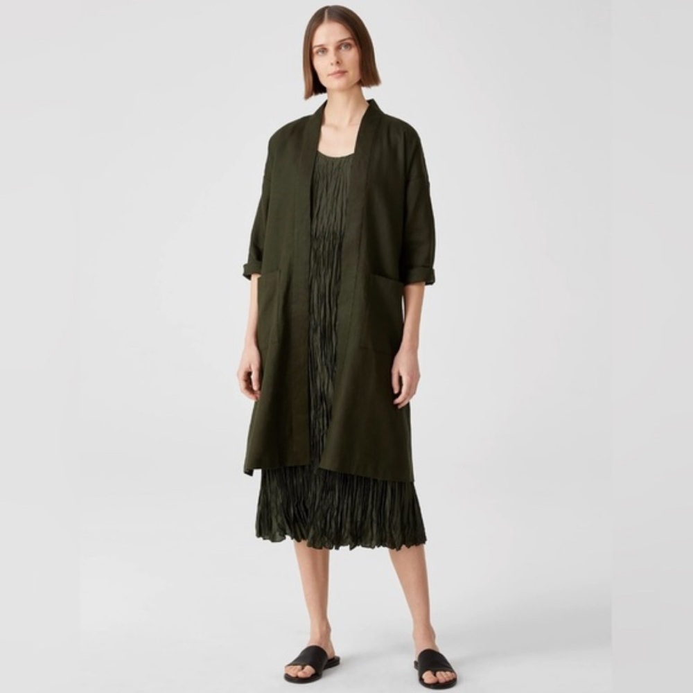 Eileen Fisher Seaweed Green High Collar Jacket with Belt